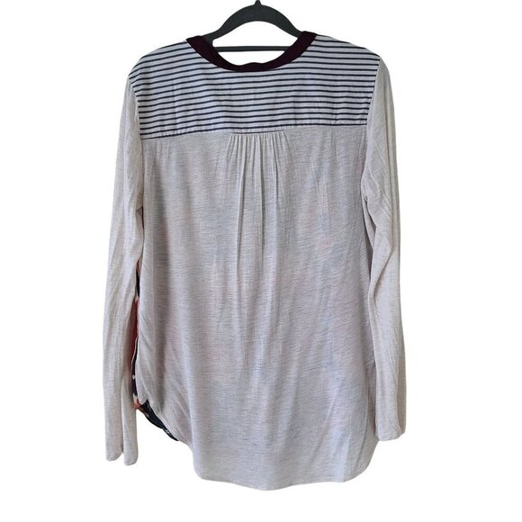 Tiny Anthropologie Sima Aztec Print Long Sleeve Top Mixed Media Tab Sleeves Med - Picture 7 of 12